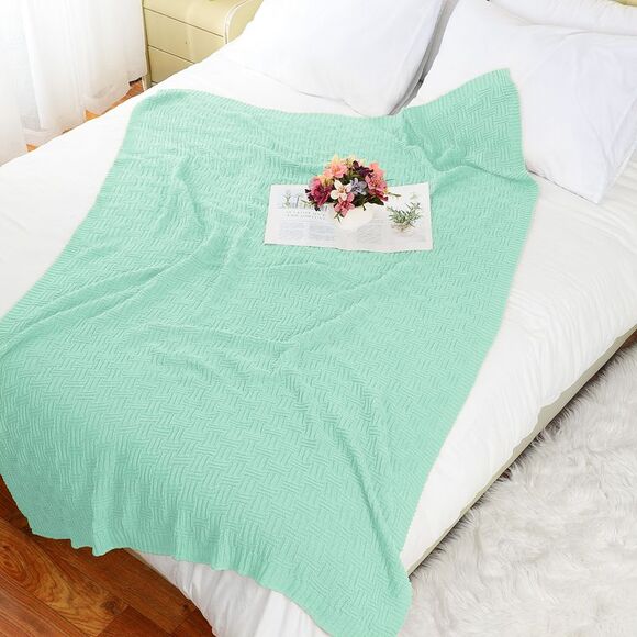 100% Cotton Throw Blanket Soft Lightweight Couch Blankets 50"x 60" Light Green - Picture 3 of 6